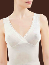 Lana Seta - Canottiera spalla larga in lana e seta Bianchi Donna - Ragno