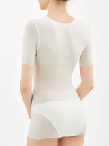 Lana Seta - Maglietta a manica corta in lana e seta Bianchi Donna - Ragno