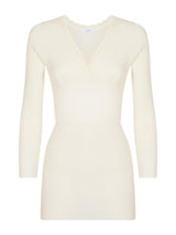 Pura Lana - Canottiera taglio seno in lana di peso medio con pizzo Bianchi Donna - Ragno
