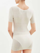 Pura Lana - Maglietta a manica corta in lana di peso medio con pizzo Bianchi Donna - Ragno