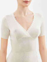 Pura Lana - Maglietta a manica corta in lana di peso medio con pizzo Bianchi Donna - Ragno