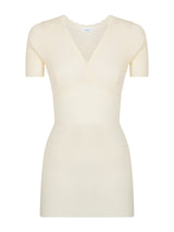 Pura Lana - Maglietta a manica corta in lana di peso medio con pizzo Bianchi Donna - Ragno