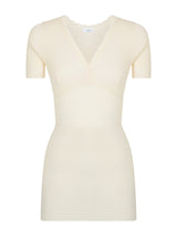 Pura Lana - Maglietta a manica corta in lana di peso medio con pizzo Bianchi Donna - Ragno