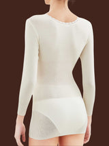 Pura Lana - Maglietta a manica lunga in lana di peso medio con pizzo Bianchi Donna - Ragno