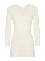 Pura Lana - Maglietta a manica lunga in lana di peso medio con pizzo Bianchi Donna - Ragno