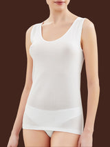 Filo di Scozia - Canottiera spalla larga in maglia unita di Filo di Scozia Bianchi Donna - Ragno