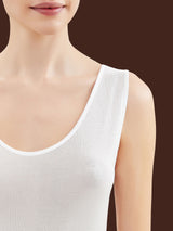 Filo di Scozia - Canottiera spalla larga in maglia unita di Filo di Scozia Bianchi Donna - Ragno