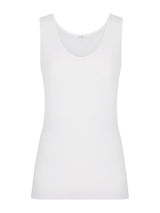 Filo di Scozia - Canottiera spalla larga in maglia unita di Filo di Scozia Bianchi Donna - Ragno