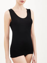 Filo di Scozia - Canottiera spalla larga in maglia unita di Filo di Scozia Neri Donna - Ragno