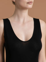 Filo di Scozia - Canottiera spalla larga in maglia unita di Filo di Scozia Neri Donna - Ragno