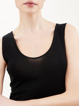 Filo di Scozia - Canottiera spalla larga in maglia unita di Filo di Scozia Neri Donna - Ragno