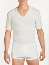 Merino Medium - Maglietta scollo a V in lana di peso medio Bianchi Uomo - Ragno