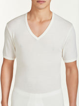 Merino Medium - Maglietta scollo a V in lana di peso medio Bianchi Uomo - Ragno