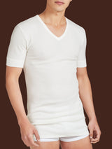 Sintonia luxury - Maglietta con scollo a V lana fuori e cotone sulla pelle Bianchi Uomo - Ragno