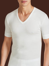 Sintonia luxury - Maglietta con scollo a V lana fuori e cotone sulla pelle Bianchi Uomo - Ragno