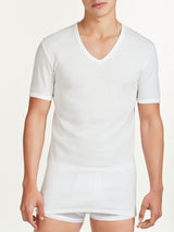 Sintonia - Maglietta con scollo a V in tessuto doubleface Bianchi Uomo - Ragno