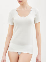 Sintonia Luxury - Maglietta a manica corta lana fuori e cotone sulla pelle con pizzo Bianchi Donna - Ragno