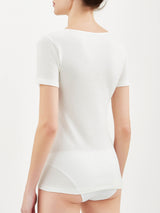 Sintonia Luxury - Maglietta a manica corta lana fuori e cotone sulla pelle con pizzo Bianchi Donna - Ragno