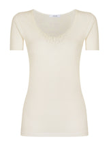 Sintonia Luxury - Maglietta a manica corta lana fuori e cotone sulla pelle con pizzo Bianchi Donna - Ragno
