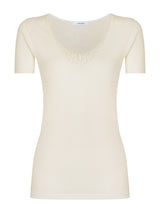 Sintonia Luxury - Maglietta a manica corta lana fuori e cotone sulla pelle con pizzo Bianchi Donna - Ragno