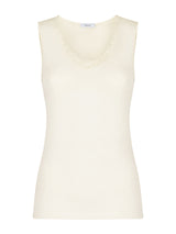 Pura Lana - Canottiera spalla larga in lana di peso medio con pizzo Bianchi Donna - Ragno