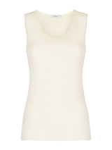 Pura Lana - Canottiera spalla larga in lana di peso medio con pizzo Bianchi Donna - Ragno