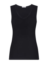 Pura Lana - Canottiera spalla larga in lana di peso medio con pizzo Neri Donna - Ragno