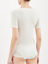 Pura Lana - Maglietta a manica corta in lana di peso medio con pizzo Bianchi Donna - Ragno