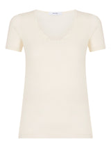 Pura Lana - Maglietta a manica corta in lana di peso medio con pizzo Bianchi Donna - Ragno