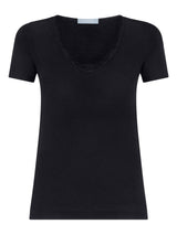 Pura Lana - Maglietta a manica corta in lana di peso medio con pizzo Neri Donna - Ragno