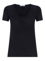Pura Lana - Maglietta a manica corta in lana di peso medio con pizzo Neri Donna - Ragno