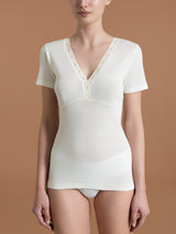 Merino Medium - Maglietta scollo a V in lana Bianchi Donna - Ragno