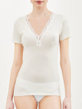 Merino Medium - Maglietta scollo a V in lana Bianchi Donna - Ragno