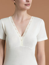 Merino Medium - Maglietta scollo a V in lana Bianchi Donna - Ragno