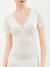 Merino Medium - Maglietta scollo a V in lana Bianchi Donna - Ragno