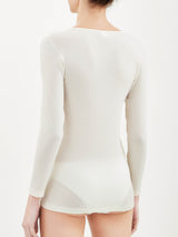 Pura Lana - Maglietta a manica lunga in lana di peso medio con pizzo Bianchi Donna - Ragno