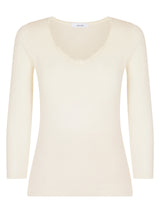 Pura Lana - Maglietta a manica lunga in lana di peso medio con pizzo Bianchi Donna - Ragno