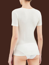 Lana Seta - Maglietta a manica corta in lana e seta Bianchi Donna - Ragno