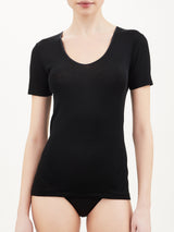 Lana Seta - Maglietta a manica corta in lana e seta Neri Donna - Ragno