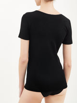 Lana Seta - Maglietta a manica corta in lana e seta Neri Donna - Ragno