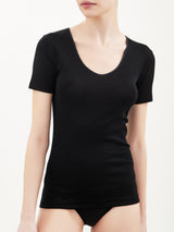 Lana Seta - Maglietta a manica corta in lana e seta Neri Donna - Ragno