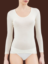 Lana Seta - Maglietta a manica lunga in lana e seta Bianchi Donna - Ragno