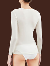 Lana Seta - Maglietta a manica lunga in lana e seta Bianchi Donna - Ragno