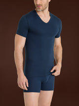 100% Cotton - Maglietta scollo a V in cotone  Blu Uomo - Ragno