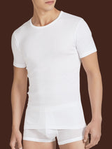 Rib - Maglietta girocollo in maglia unita di cotone Bianchi Uomo - Ragno