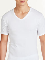 Rib - Maglietta scollo a V in maglia unita di cotone Bianchi Uomo - Ragno