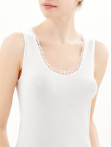 Filo di Scozia - Canottiera spalla larga in Filo di Scozia con pizzo Bianchi Donna - Ragno