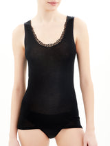 Filo di Scozia - Canottiera spalla larga in Filo di Scozia con pizzo Neri Donna - Ragno