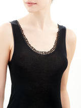 Filo di Scozia - Canottiera spalla larga in Filo di Scozia con pizzo Neri Donna - Ragno