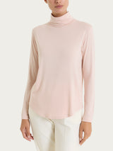 Women's Pink Winter Stretch Viscose Jersey Turtleneck - Ragno